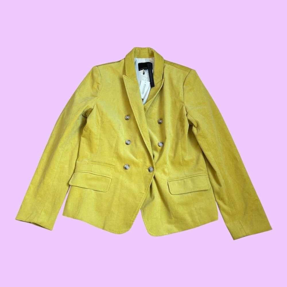 Banana Republic Blazer Womens Size 12 Neon Yellow Corduroy Double Breasted Work